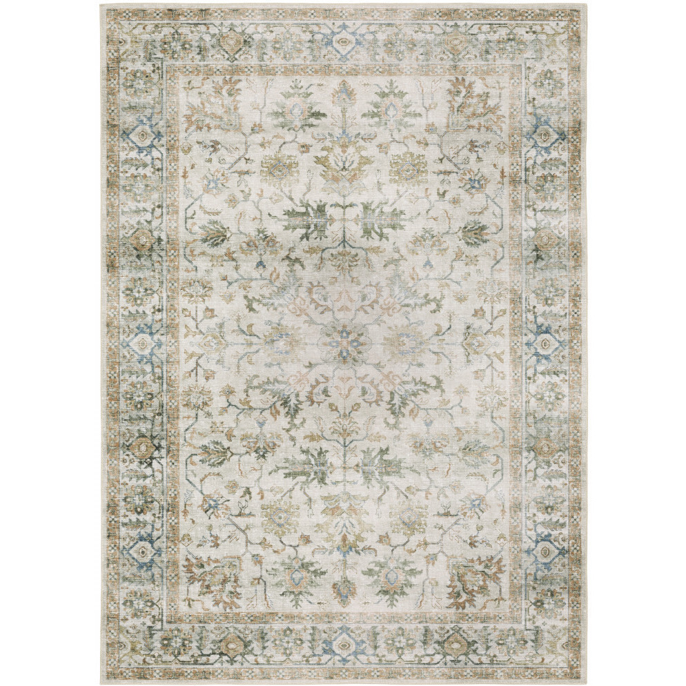 5 X 7 grey Orange Blue gold green And Rust Oriental Printed Stain Resistant Non Skid Area Rug