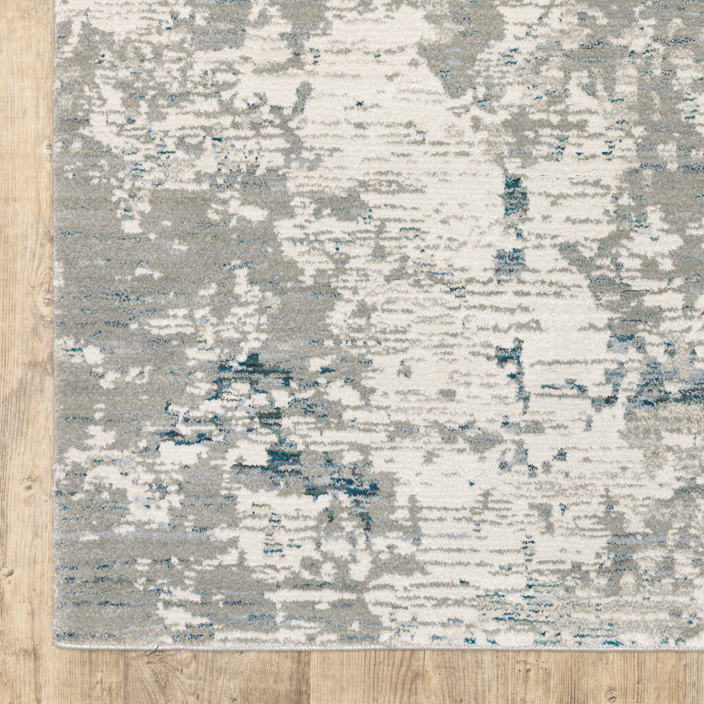 2 X 8 Blue Beige And Teal Abstract Power Loom Stain Resistant Runner Rug