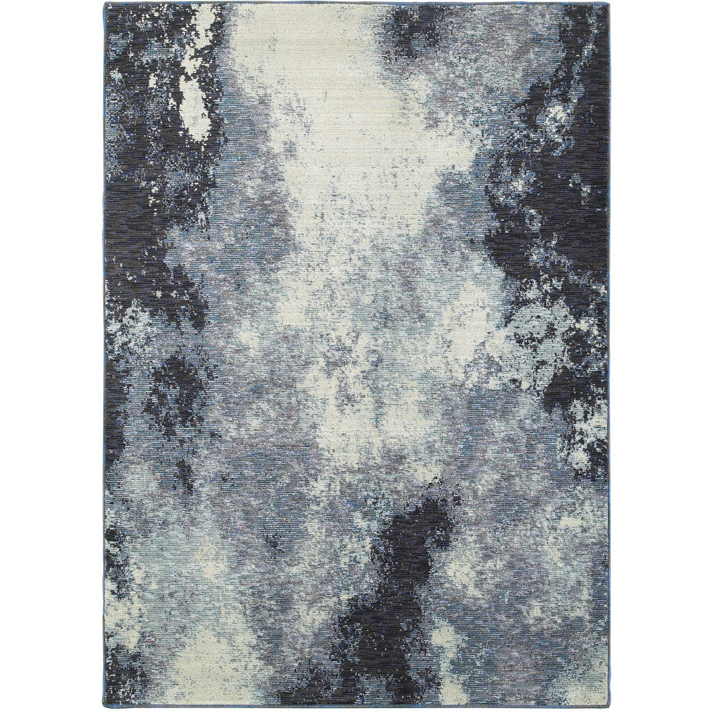 3 X 5 Navy And Ivory Abstract Power Loom Stain Resistant Area Rug
