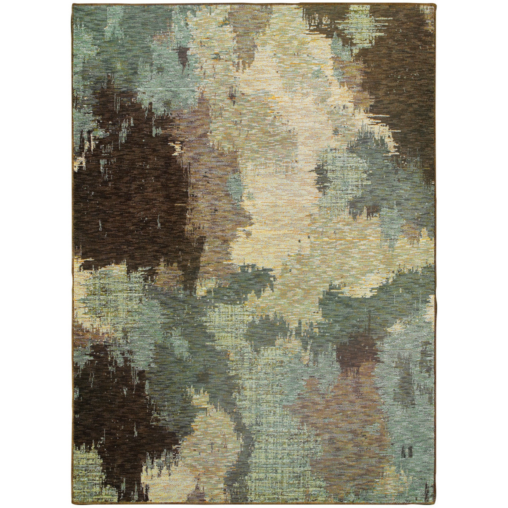 5 X 7 Blue And Brown Abstract Power Loom Stain Resistant Area Rug