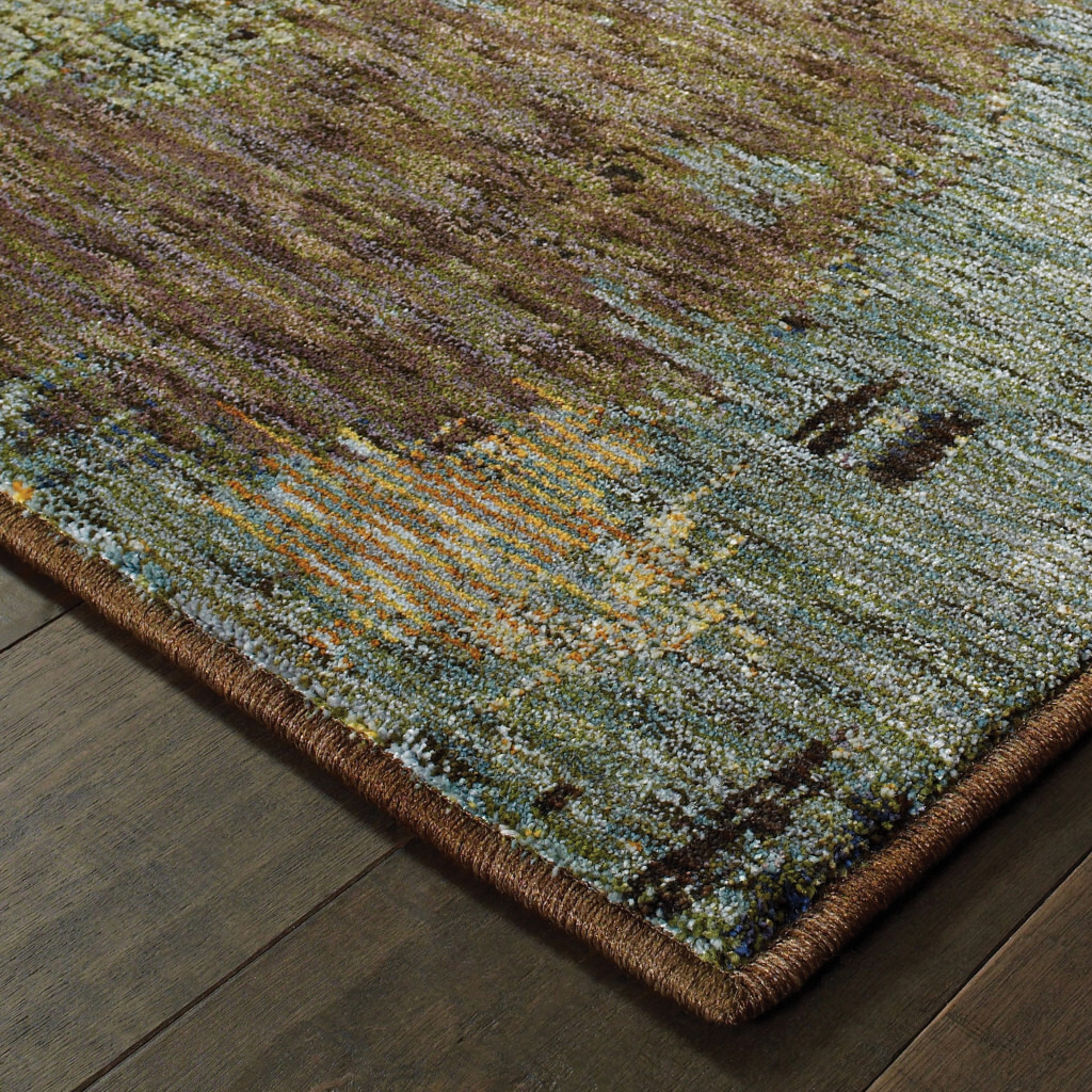 5 X 7 Blue And Brown Abstract Power Loom Stain Resistant Area Rug