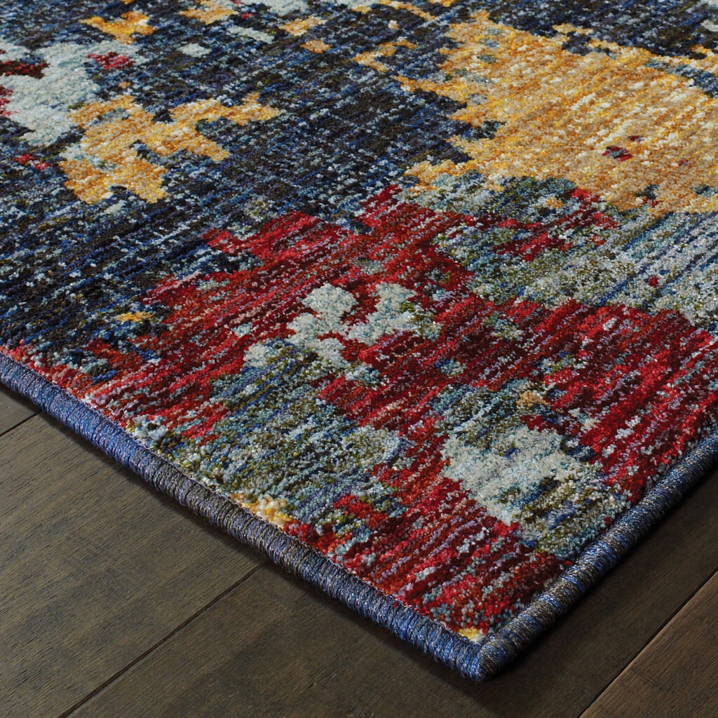 2 X 3 Blue And Red Abstract Power Loom Stain Resistant Area Rug
