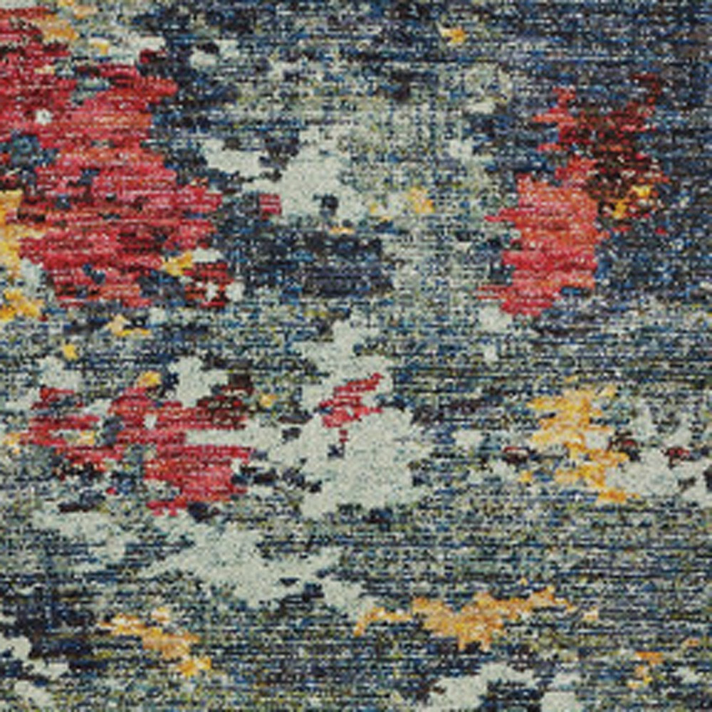 2 X 8 Blue And Red Abstract Power Loom Stain Resistant Runner Rug