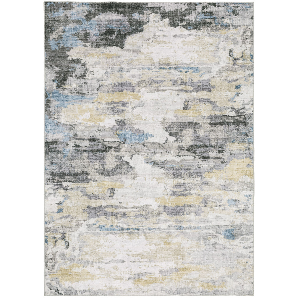 4 X 6 gray And Ivory Abstract Printed Stain Resistant Non Skid Area Rug