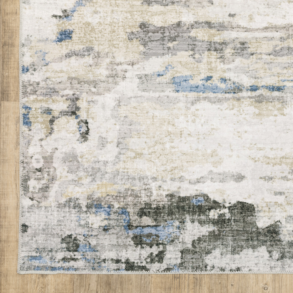 4 X 6 gray And Ivory Abstract Printed Stain Resistant Non Skid Area Rug