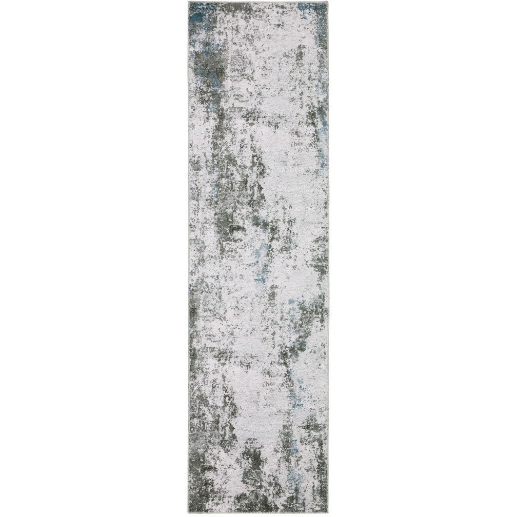 2 X 8 gray And Ivory Abstract Printed Stain Resistant Non Skid Runner Rug