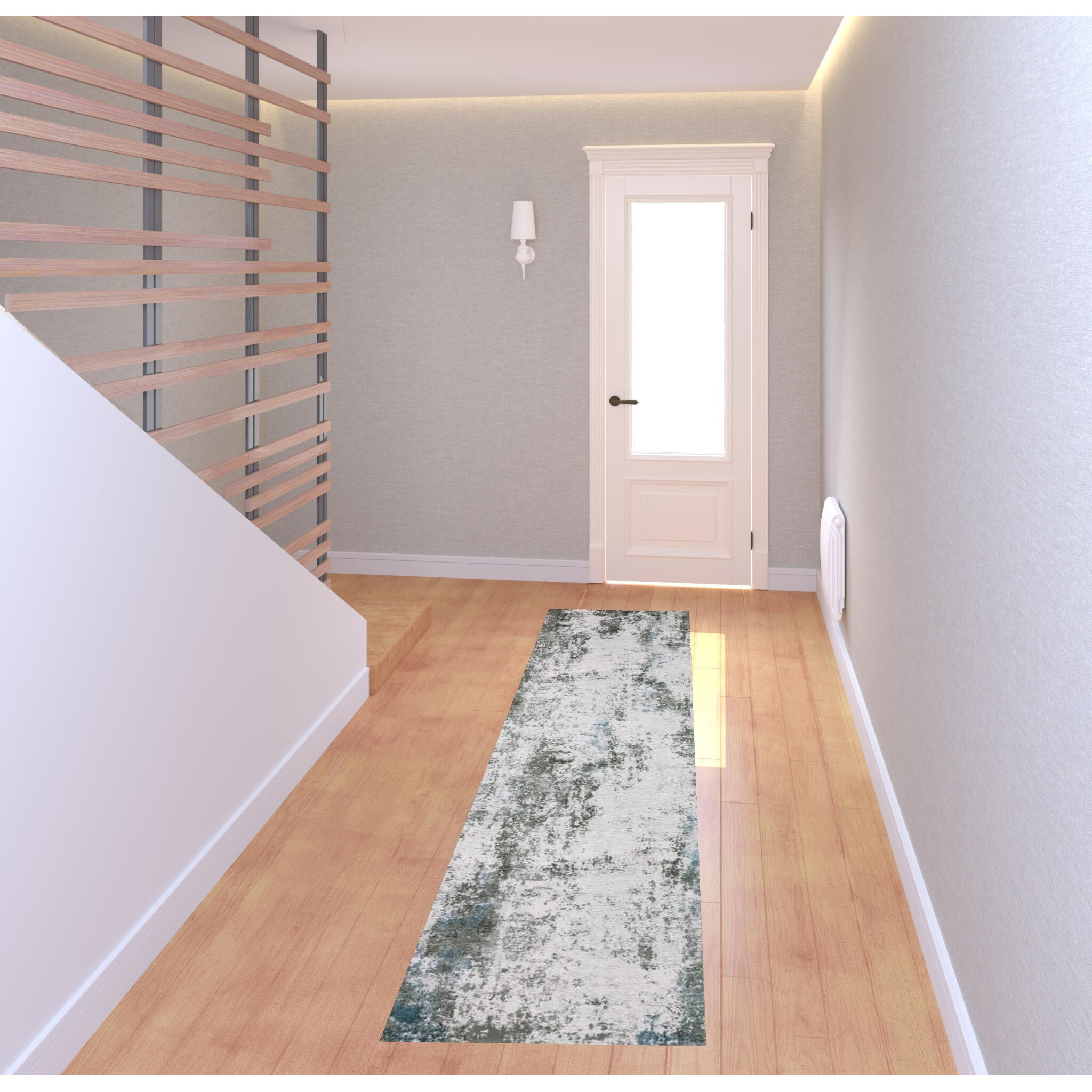 2 X 8 gray And Ivory Abstract Printed Stain Resistant Non Skid Runner Rug