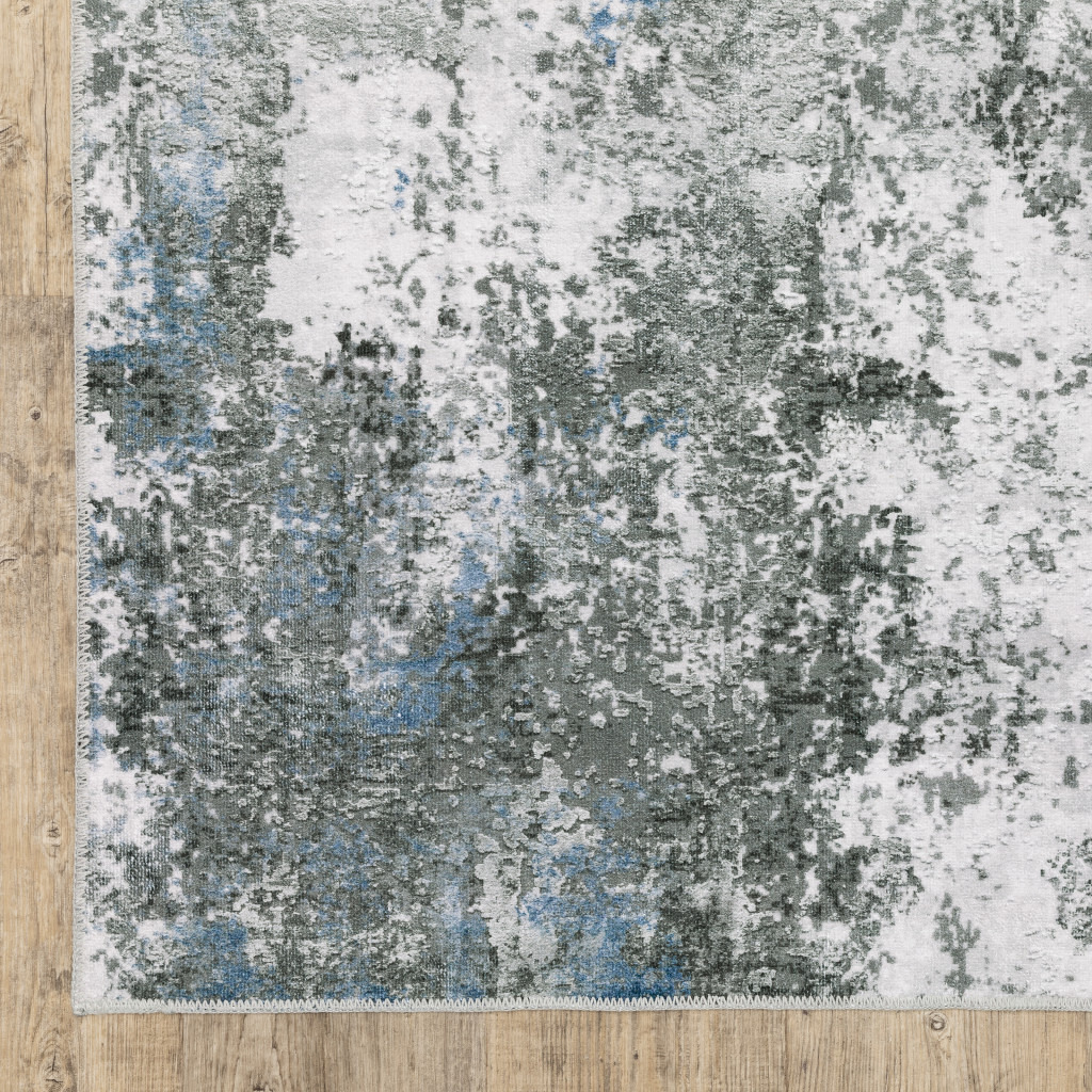 2 X 8 gray And Ivory Abstract Printed Stain Resistant Non Skid Runner Rug