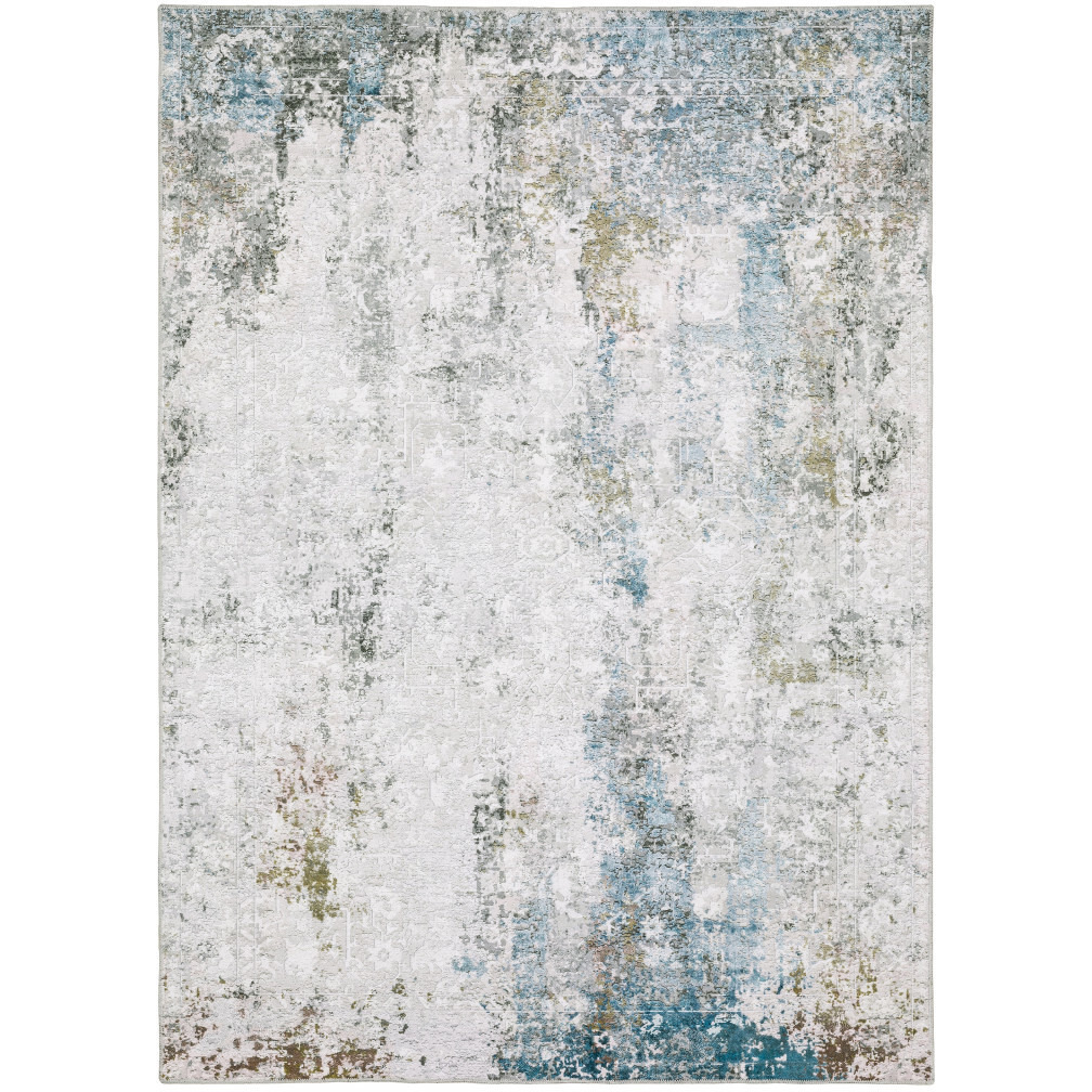 2 X 3 Ivory And Blue Abstract Printed Stain Resistant Non Skid Area Rug