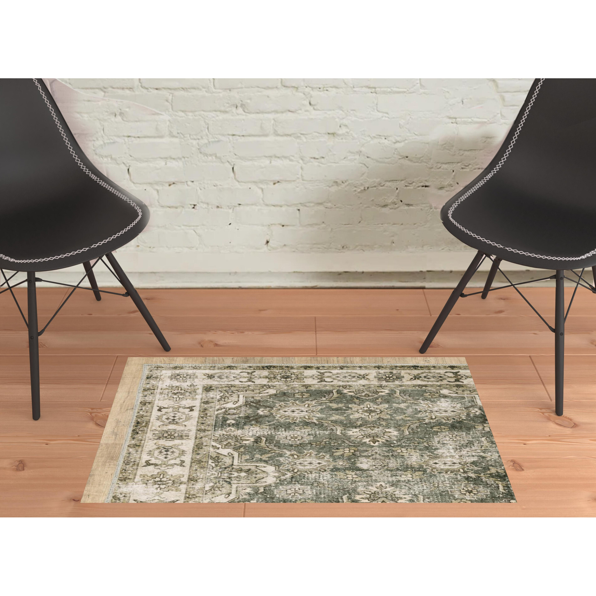 2 X 3 Ivory And Blue Oriental Printed Stain Resistant Non Skid Area Rug