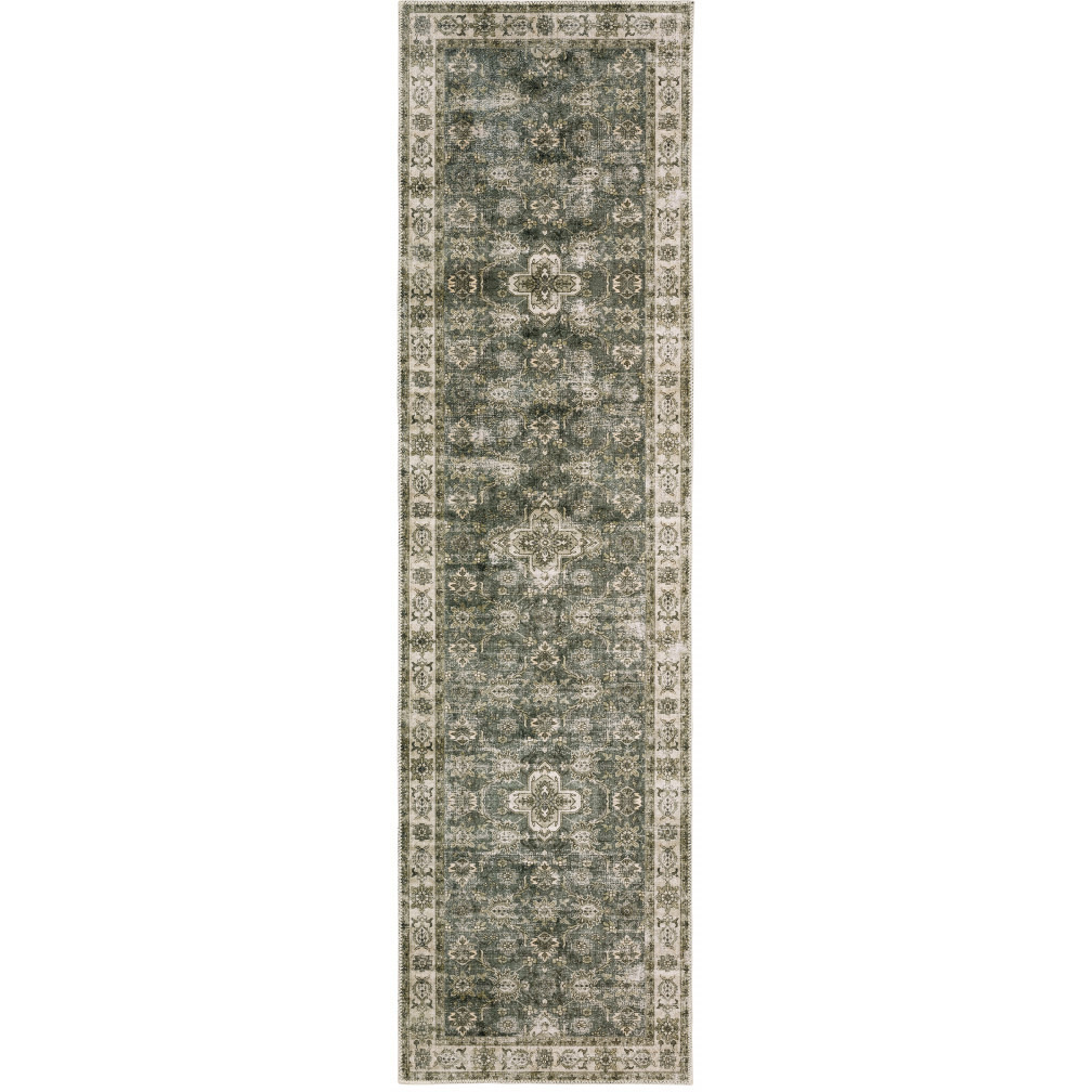 2 X 8 Blue And Beige Oriental Printed Stain Resistant Non Skid Runner Rug
