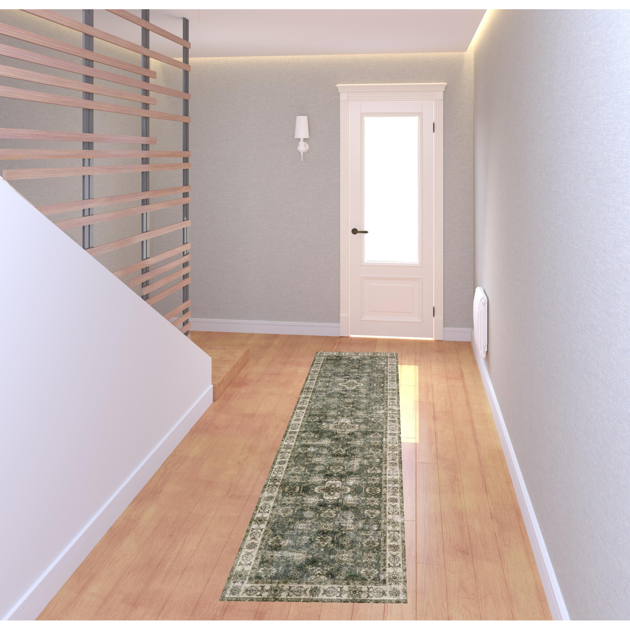 2 X 8 Blue And Beige Oriental Printed Stain Resistant Non Skid Runner Rug
