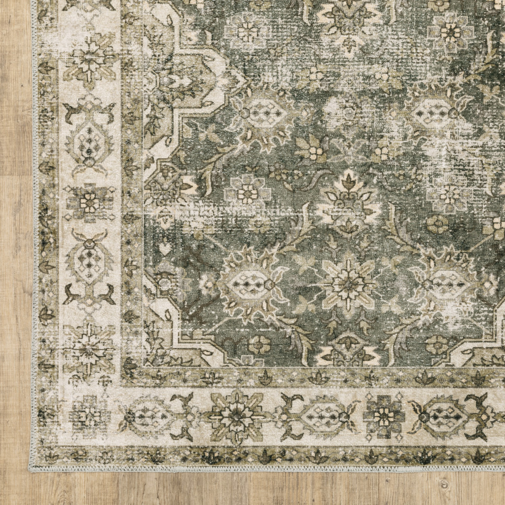 8 X 10 Blue And Beige Oriental Printed Stain Resistant Non Skid Area Rug