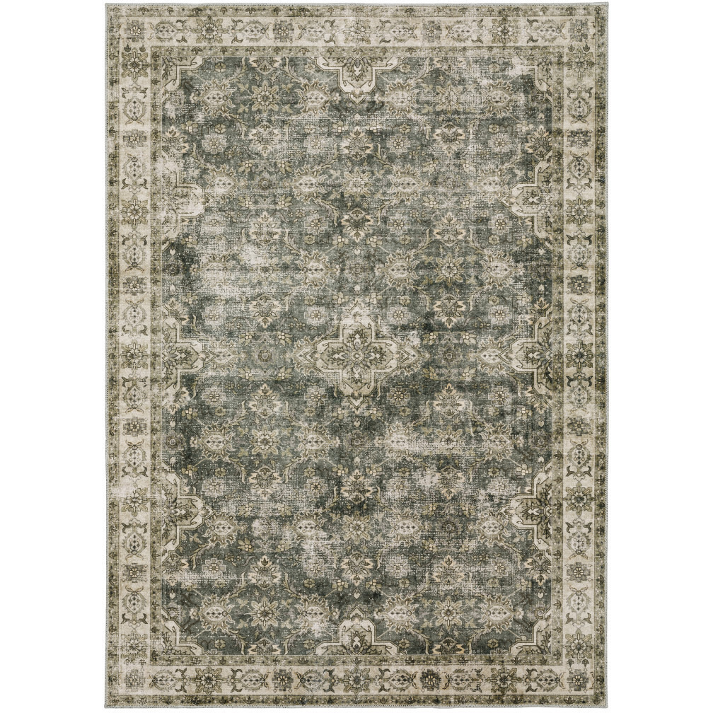 8 X 10 Blue And Beige Oriental Printed Stain Resistant Non Skid Area Rug