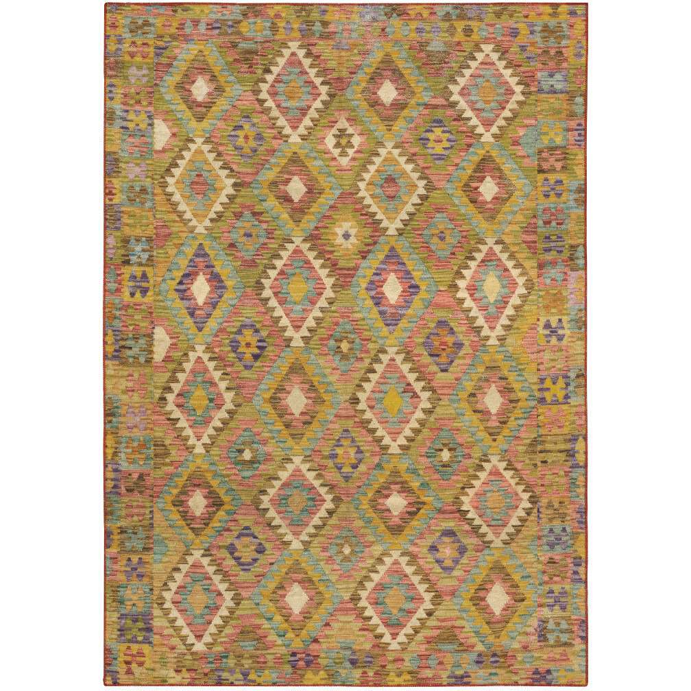 4 X 6 gold Orange Brown Red green Purple And Beige Southwestern Printed Stain Resistant Non Skid Area Rug