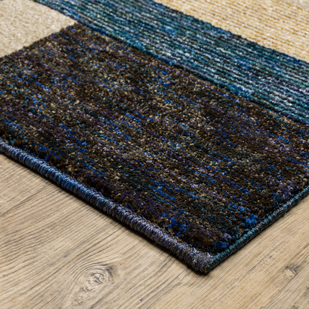 5 X 7 gold Blue Beige Purple And Teal geometric Power Loom Stain Resistant Area Rug