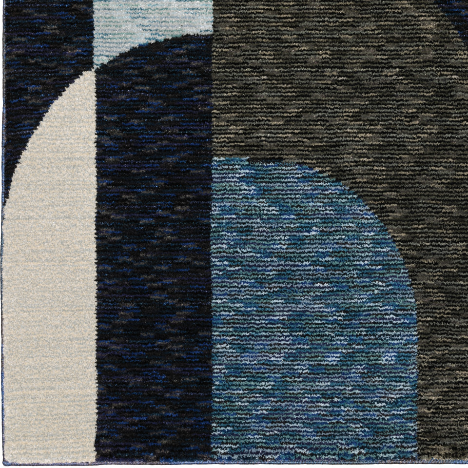 2 X 8 Blue grey charcoal And Purple geometric Power Loom Stain Resistant Runner Rug
