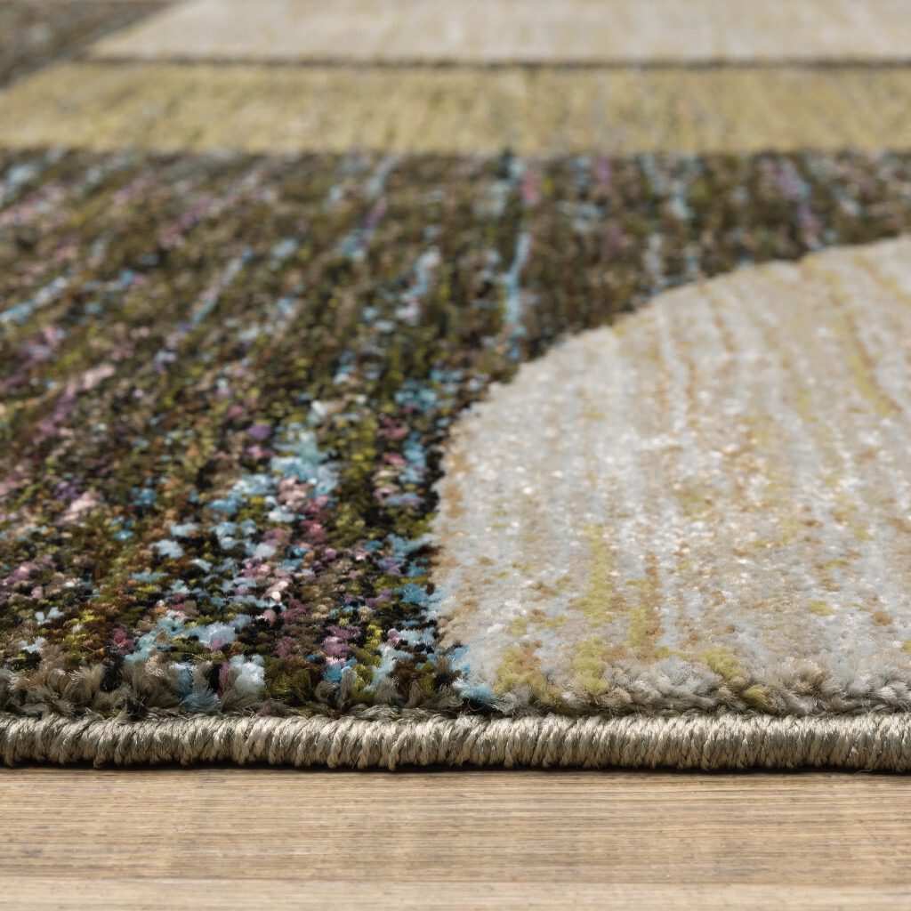 2 X 8 gold green charcoal Teal Blue Purple grey And Beige geometric Power Loom Stain Resistant Runner Rug