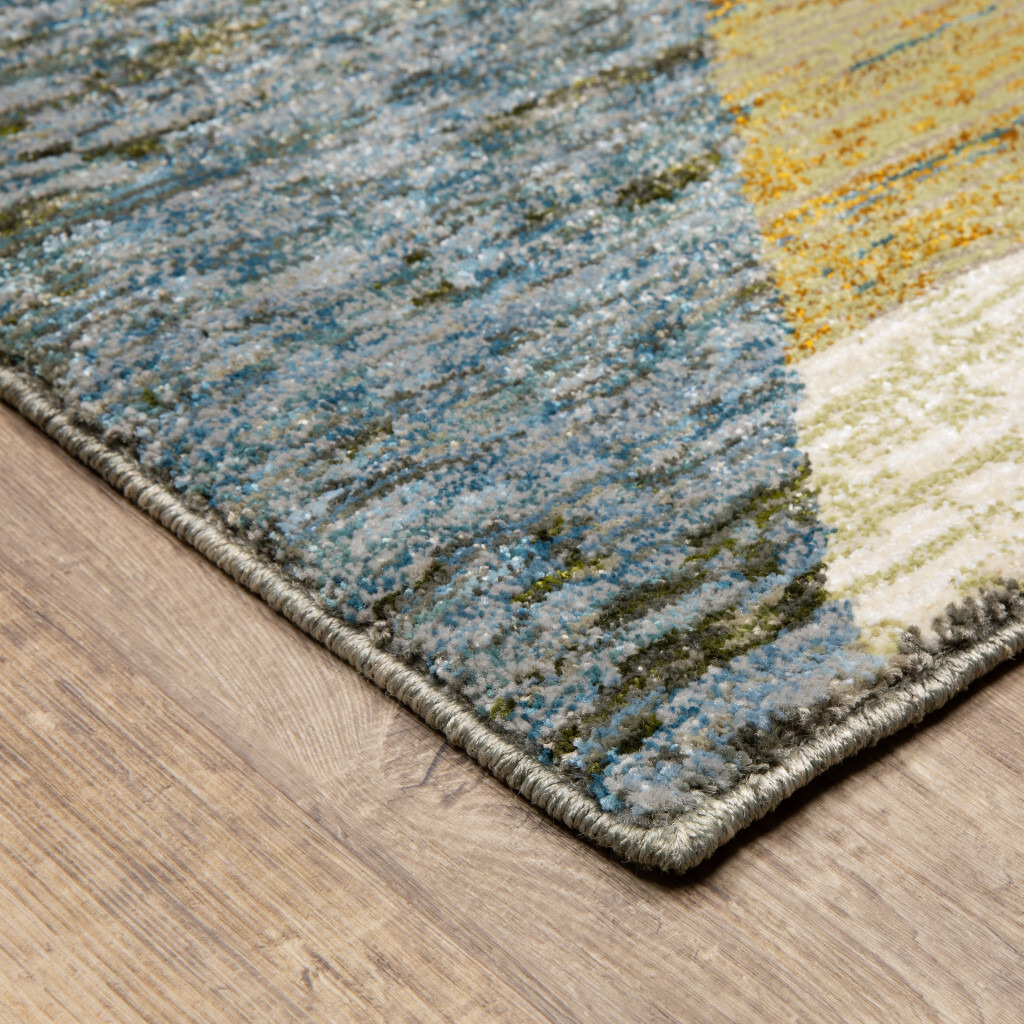 5 X 7 gold Blue green Rust Beige Purple And Teal geometric Power Loom Stain Resistant Area Rug