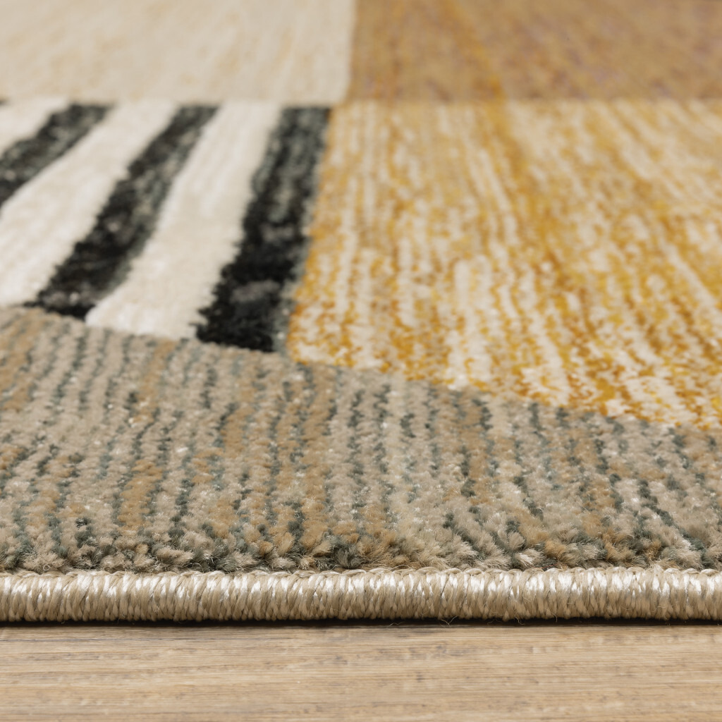 3 X 5 gold Brown Blue charcoal Rust And Beige geometric Power Loom Stain Resistant Area Rug