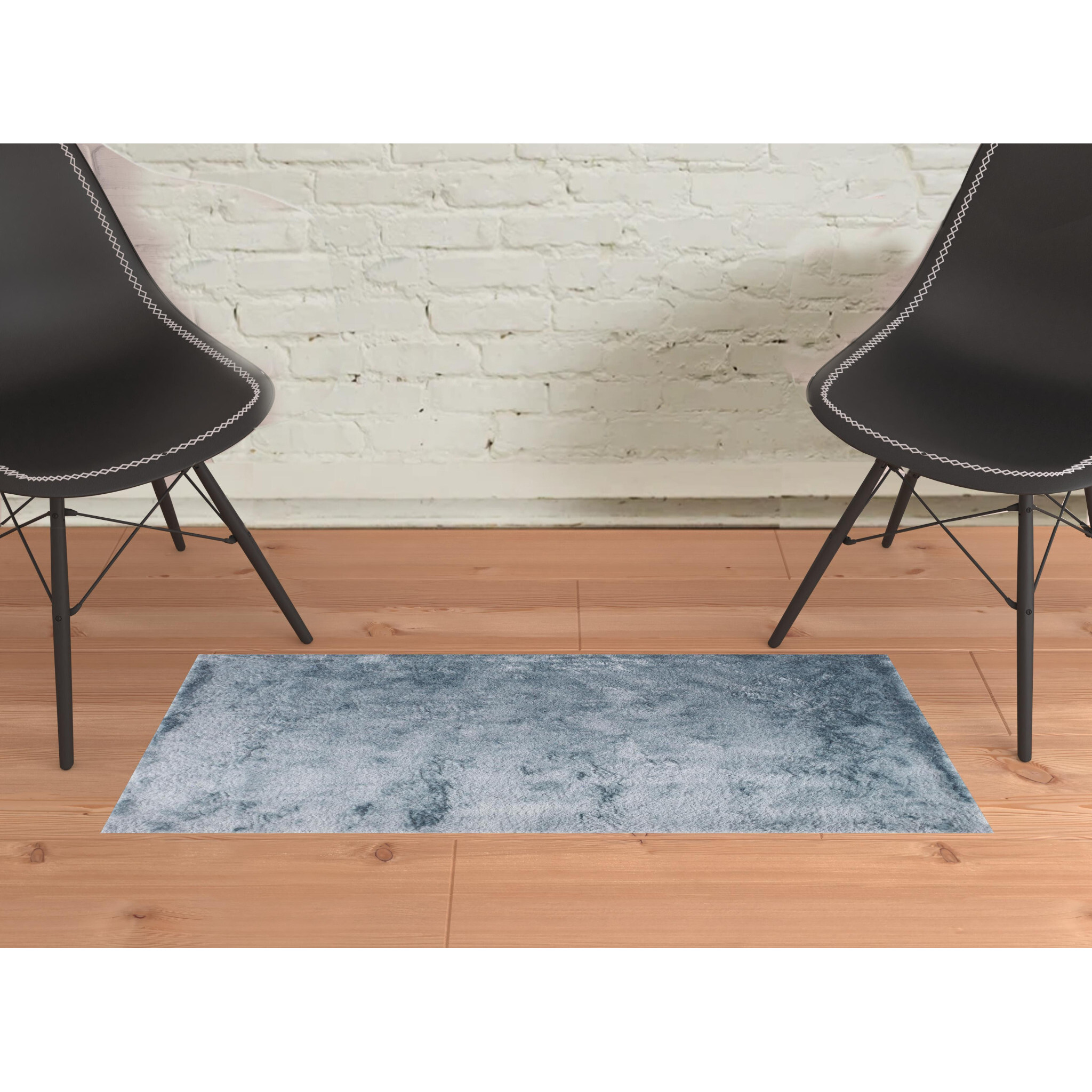 2 X 3 Blue And Silver Shag Tufted Handmade Area Rug