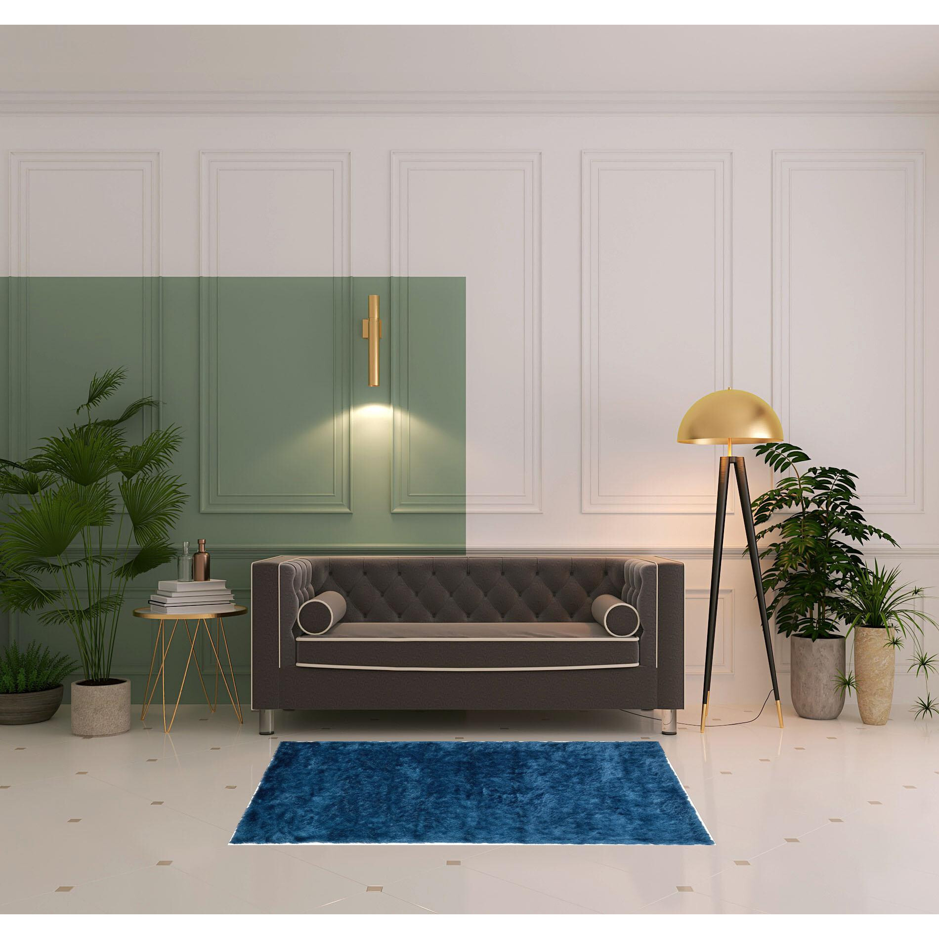 4 X 6 Blue And green Shag Tufted Handmade Area Rug
