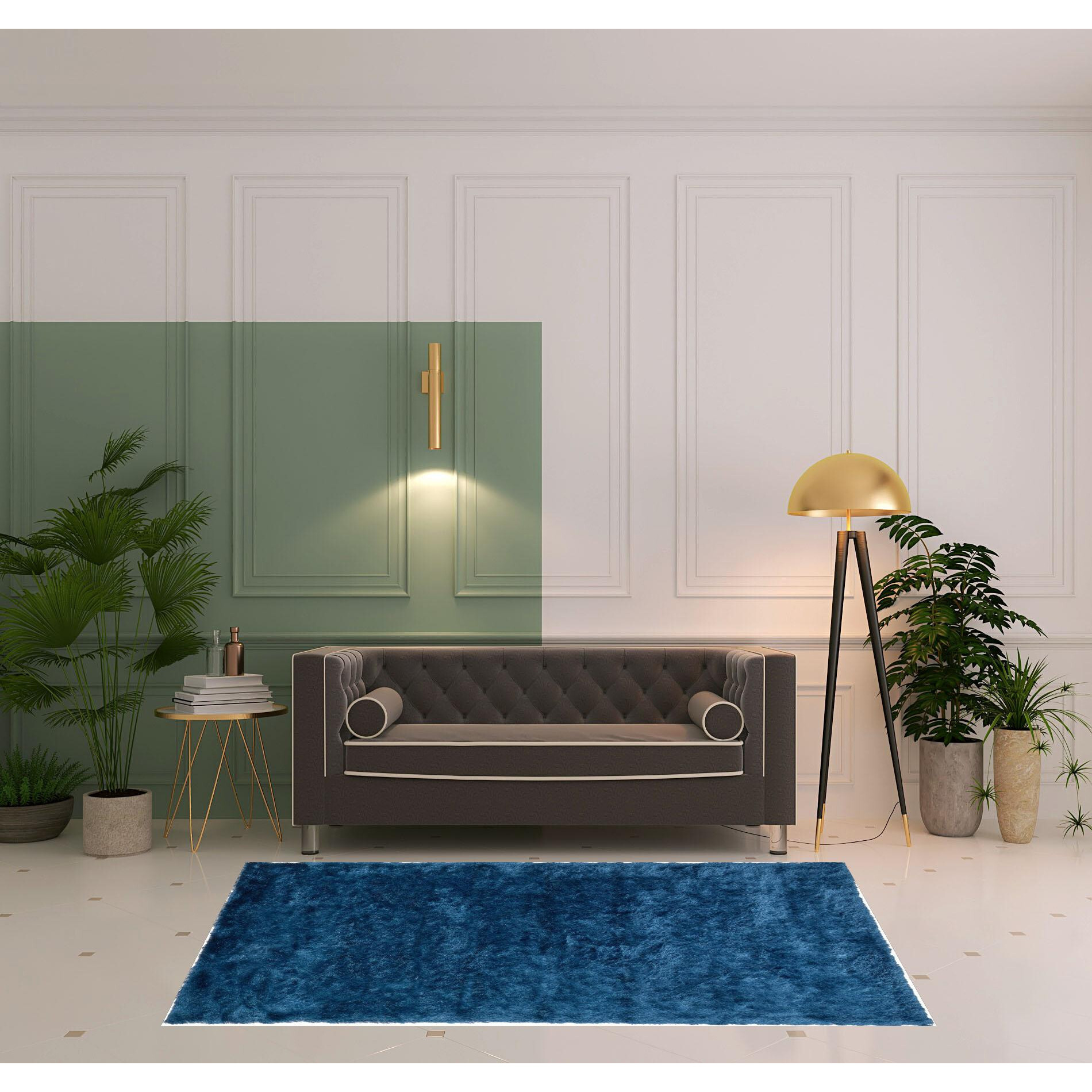 5 X 8 Blue And green Shag Tufted Handmade Area Rug