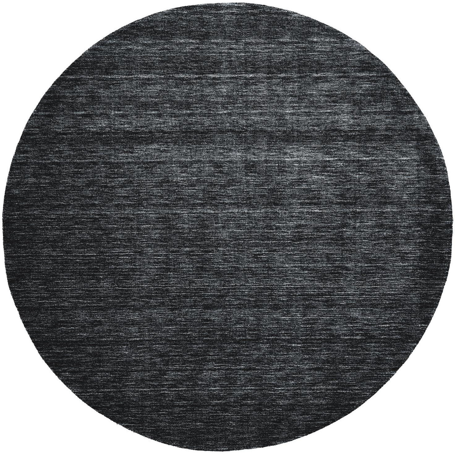 8 Black Round Wool Hand Woven Stain Resistant Area Rug