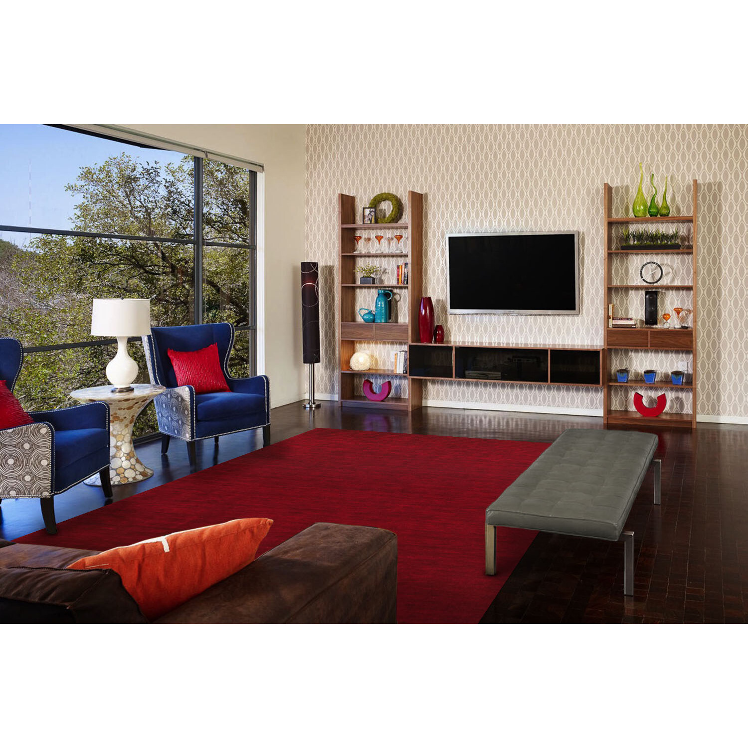 4 X 6 Red Wool Hand Woven Stain Resistant Area Rug