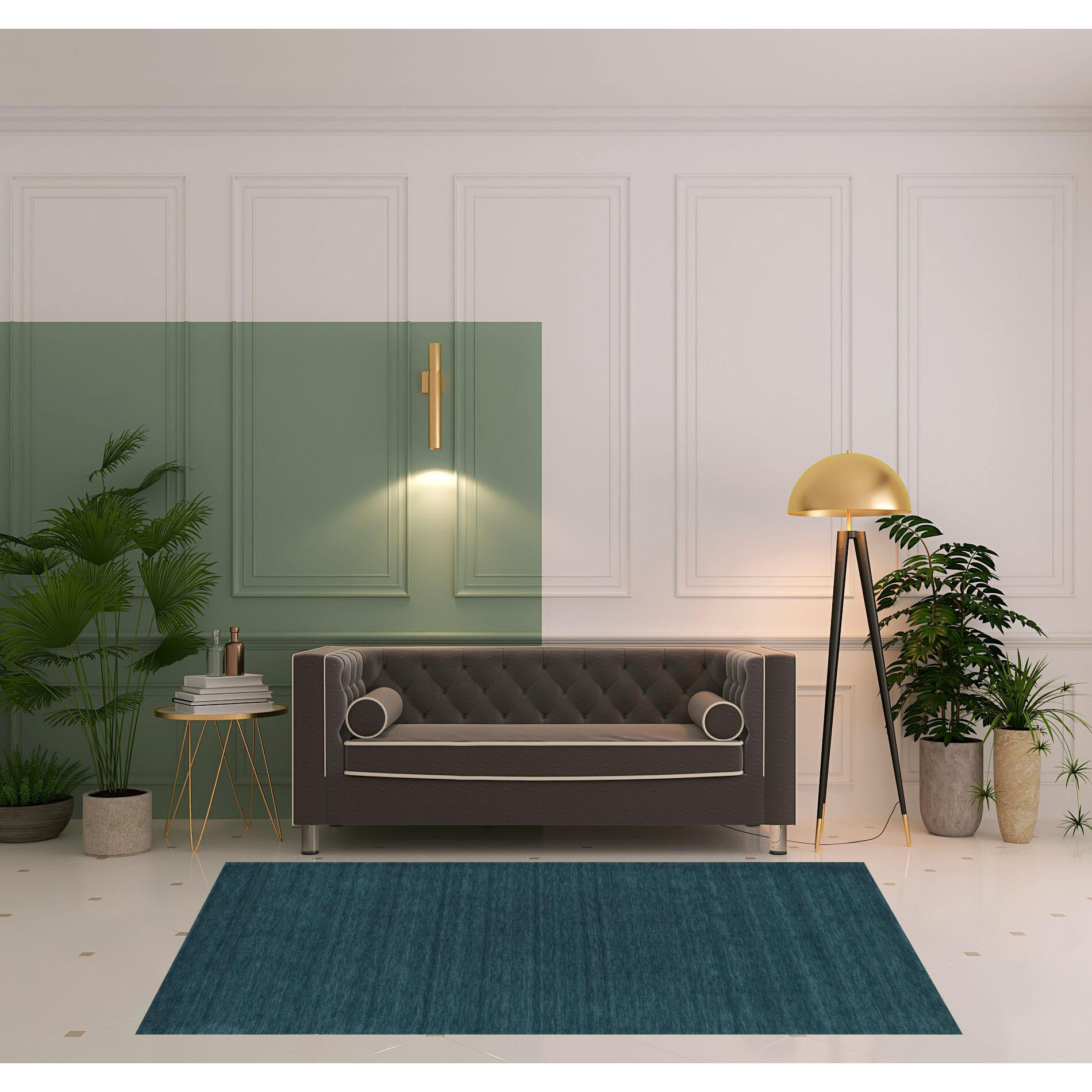 5 X 8 Blue And green Wool Hand Woven Stain Resistant Area Rug