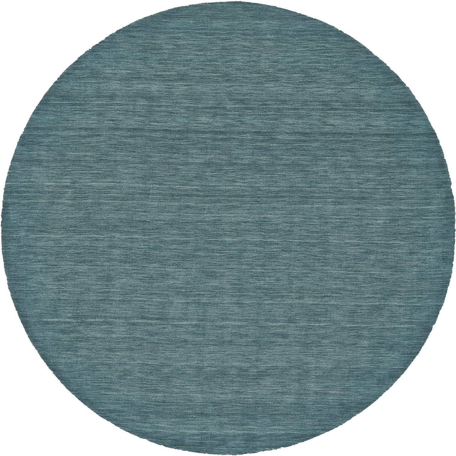 8 Blue And green Round Wool Hand Woven Stain Resistant Area Rug