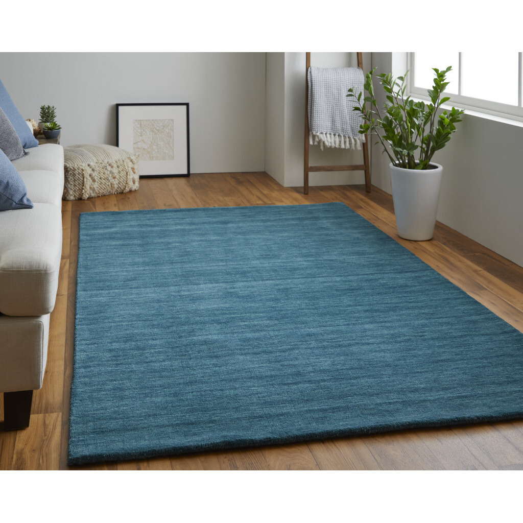 2 X 3 Blue And green Wool Hand Woven Stain Resistant Area Rug
