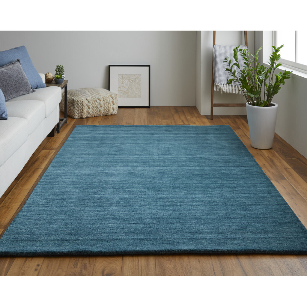 2 X 3 Blue And green Wool Hand Woven Stain Resistant Area Rug