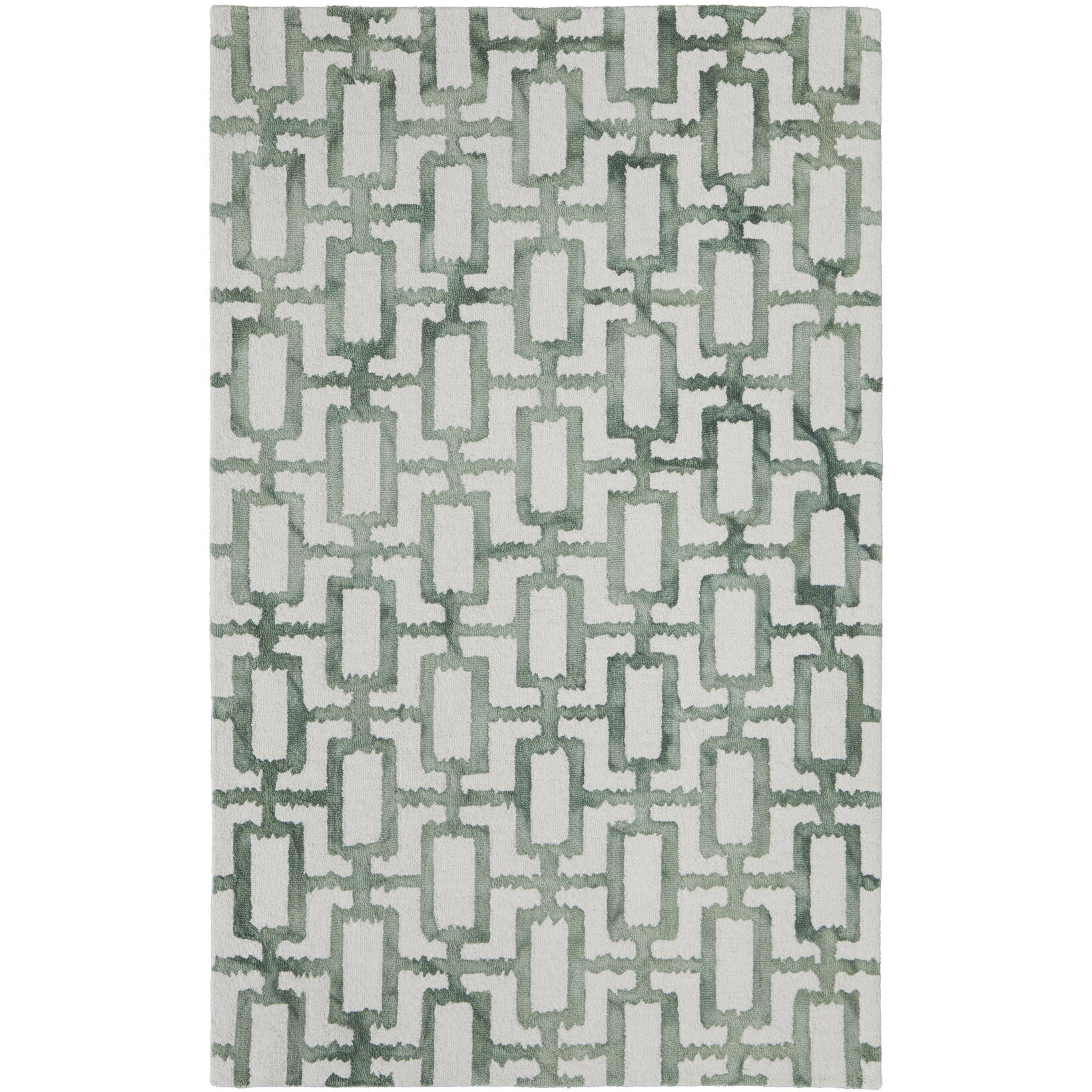 4 X 6 Ivory And green Wool geometric Tufted Handmade Area Rug