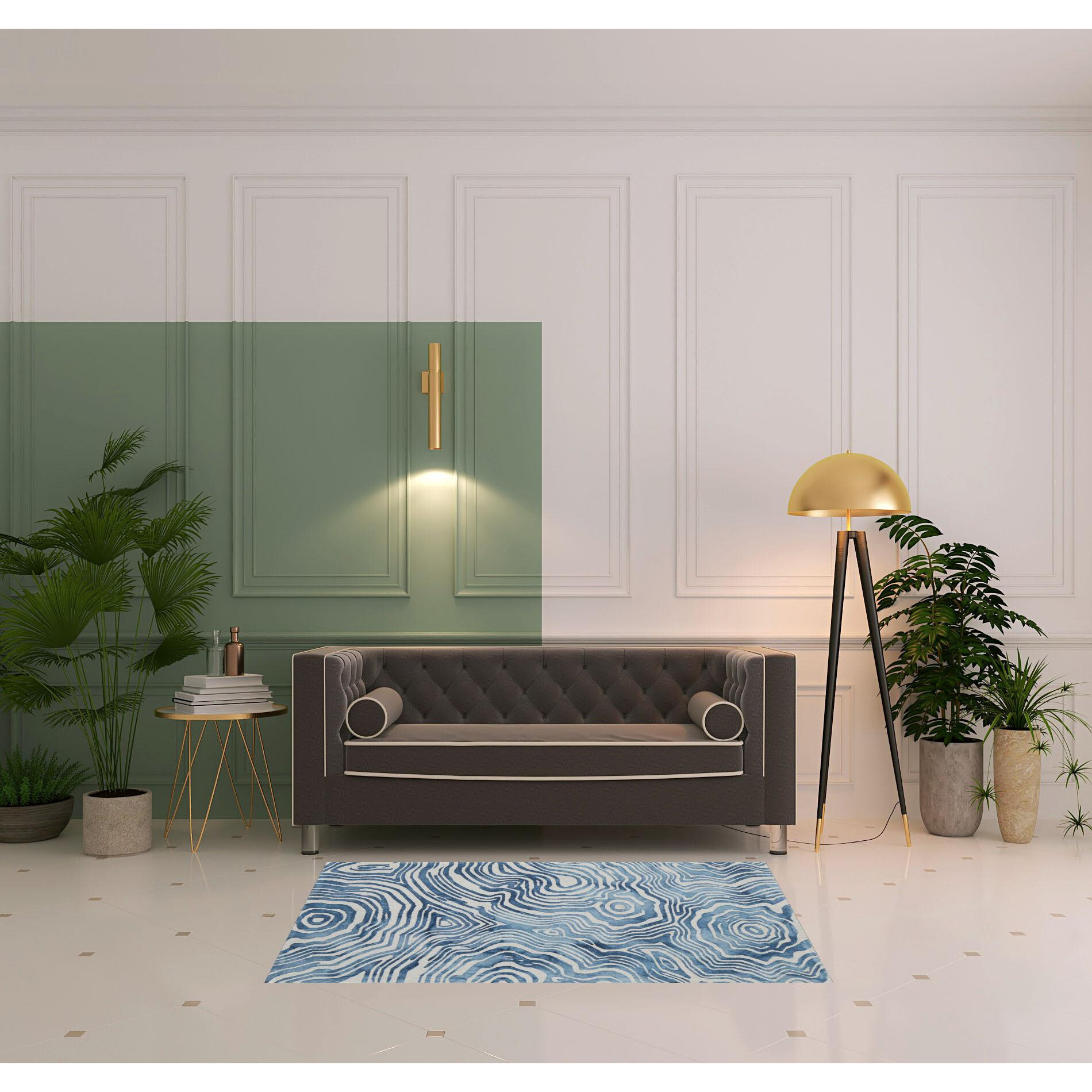 4 X 6 Blue And Ivory Wool geometric Tufted Handmade Area Rug