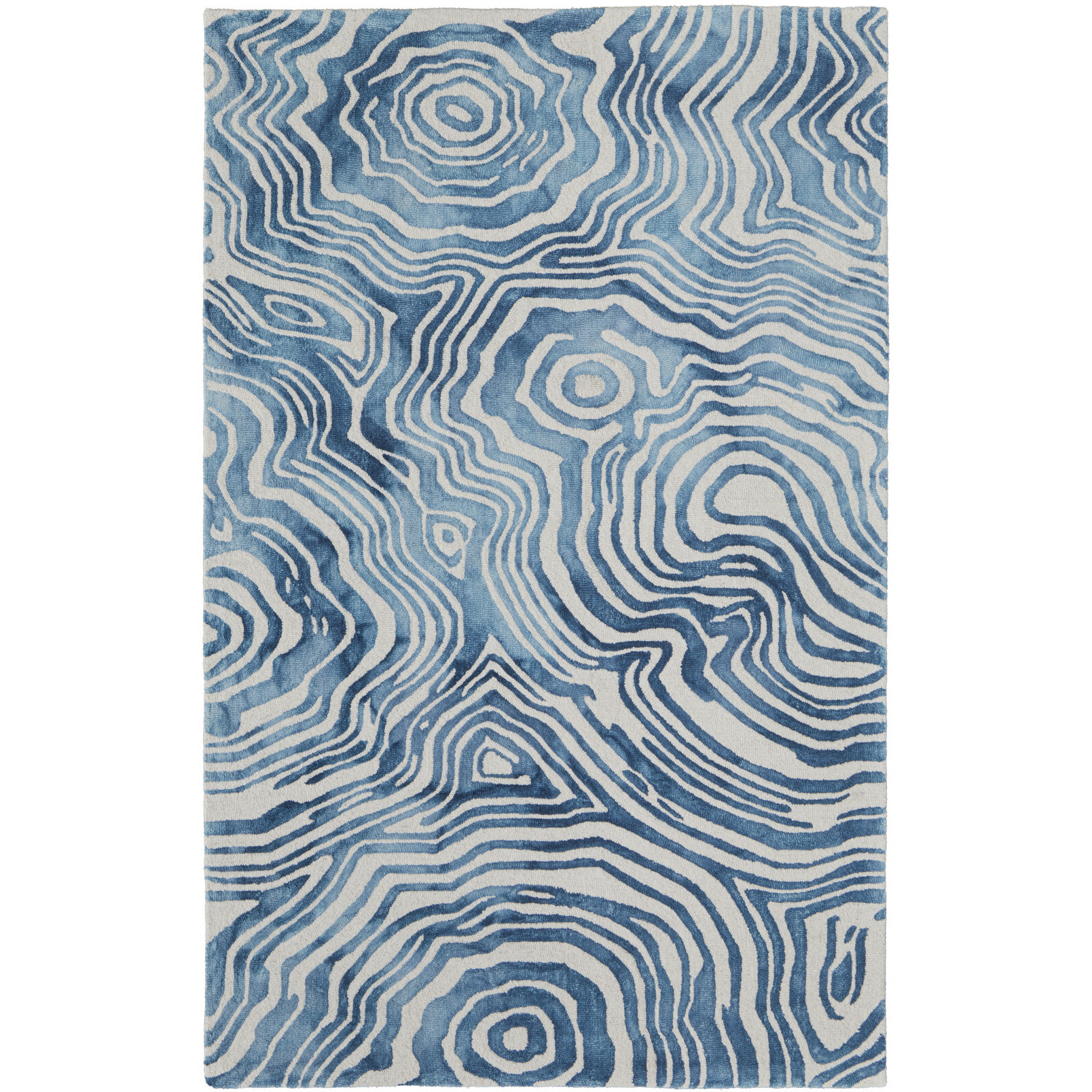 5 X 8 Blue And Ivory Wool geometric Tufted Handmade Area Rug