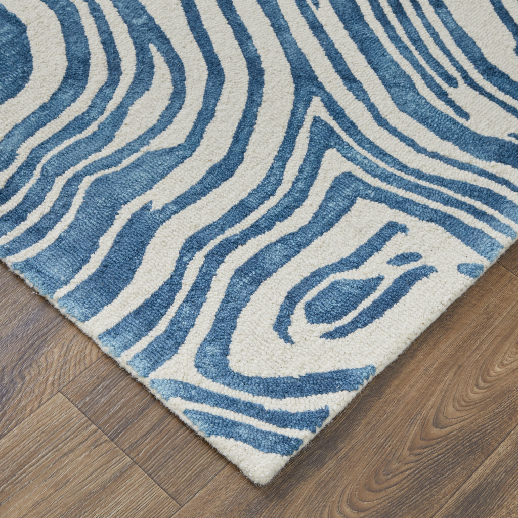 5 X 8 Blue And Ivory Wool geometric Tufted Handmade Area Rug