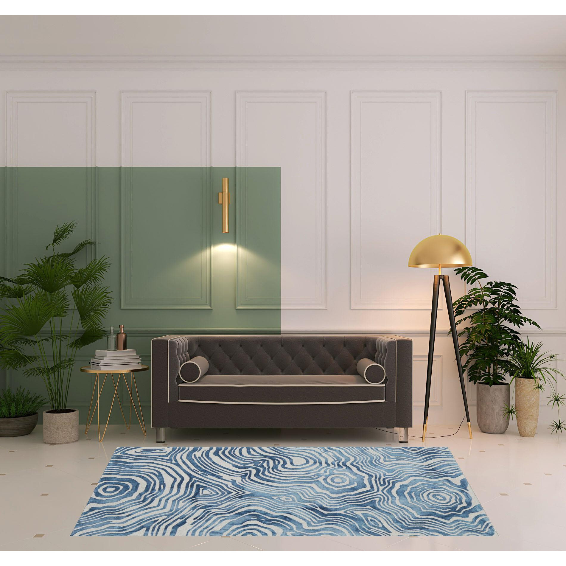 5 X 8 Blue And Ivory Wool geometric Tufted Handmade Area Rug