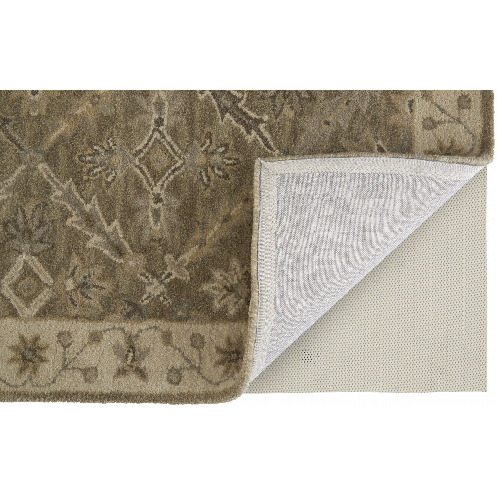 5 X 8 green Brown And Taupe Wool Paisley Tufted Handmade Stain Resistant Area Rug