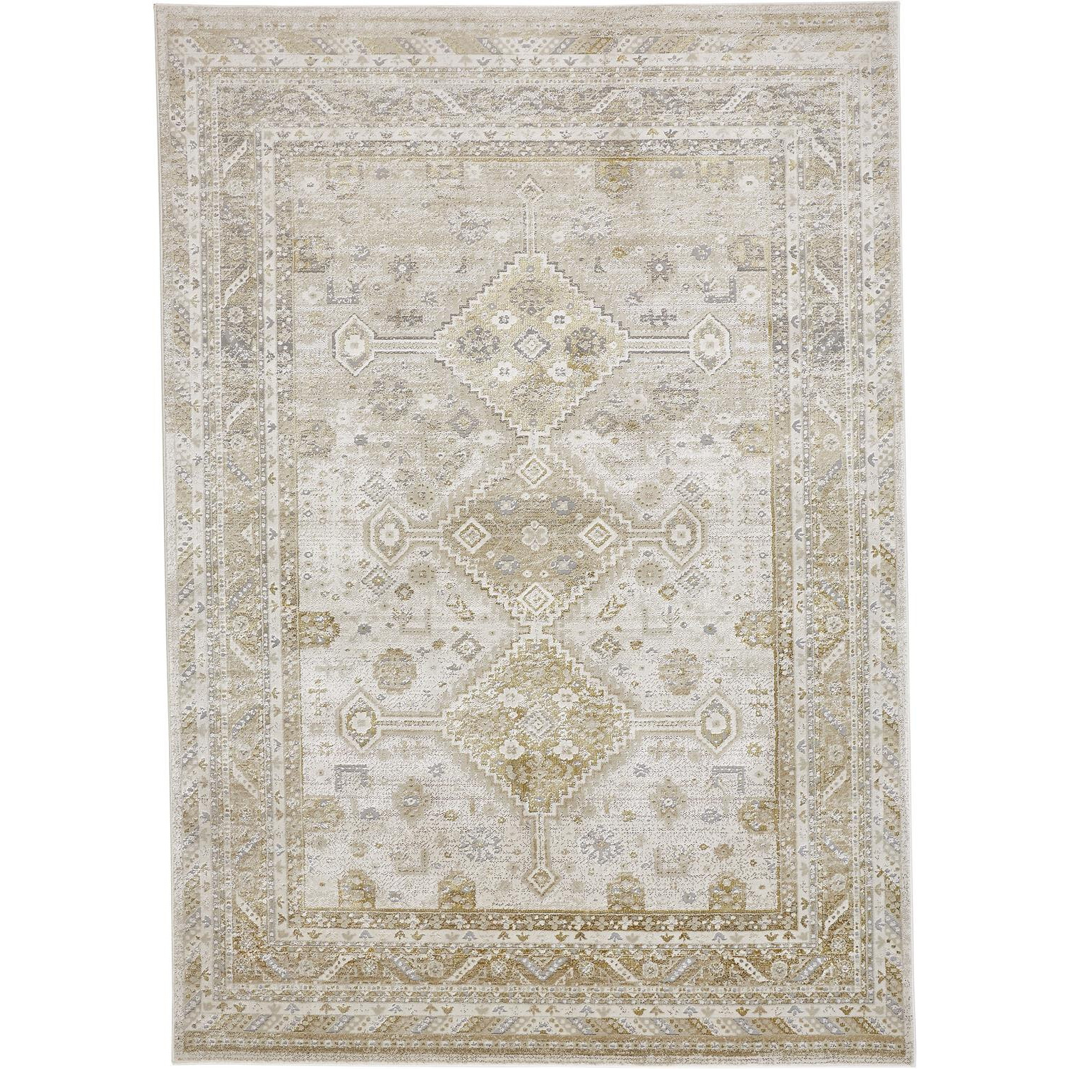 5 X 8 gold And Ivory Floral Stain Resistant Area Rug
