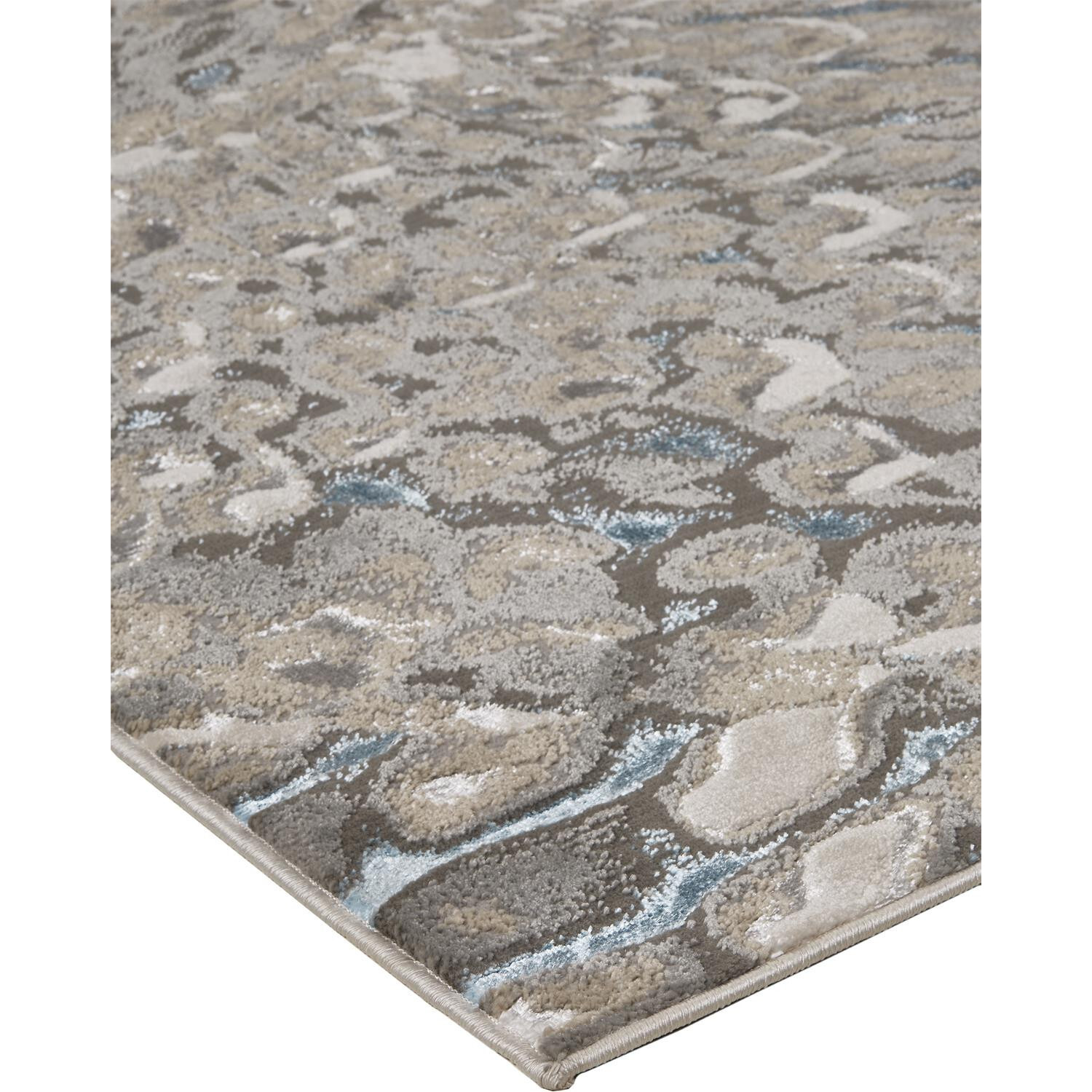 5 X 8 Blue Silver And gray geometric Stain Resistant Area Rug