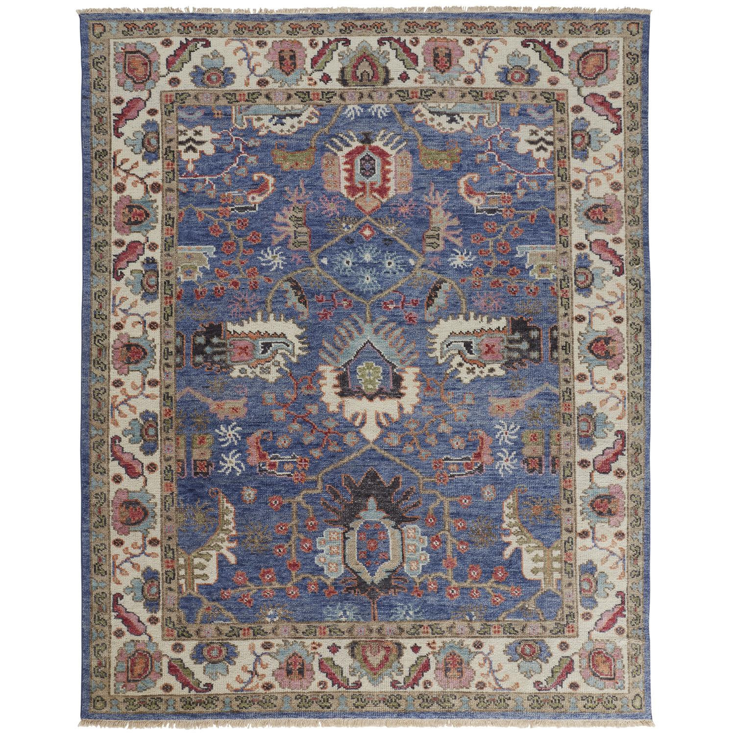 2 X 3 Blue And Red Wool Floral Hand Knotted Stain Resistant Area Rug