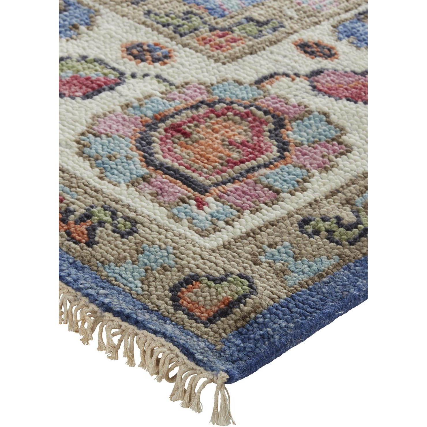 2 X 3 Blue And Red Wool Floral Hand Knotted Stain Resistant Area Rug