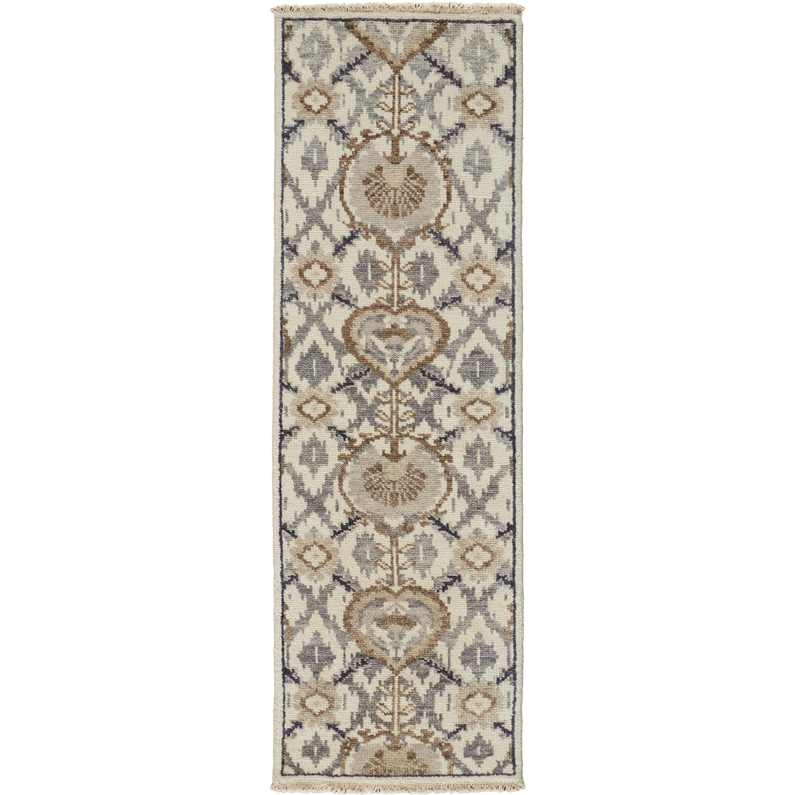 8 Ivory gray And Taupe Wool Floral Hand Knotted Stain Resistant Runner Rug