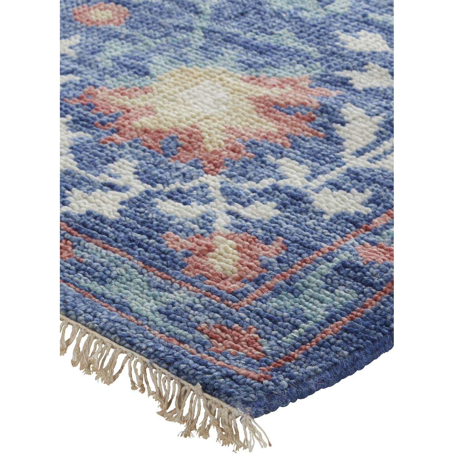 2 X 3 Blue And Red Wool Floral Hand Knotted Stain Resistant Area Rug