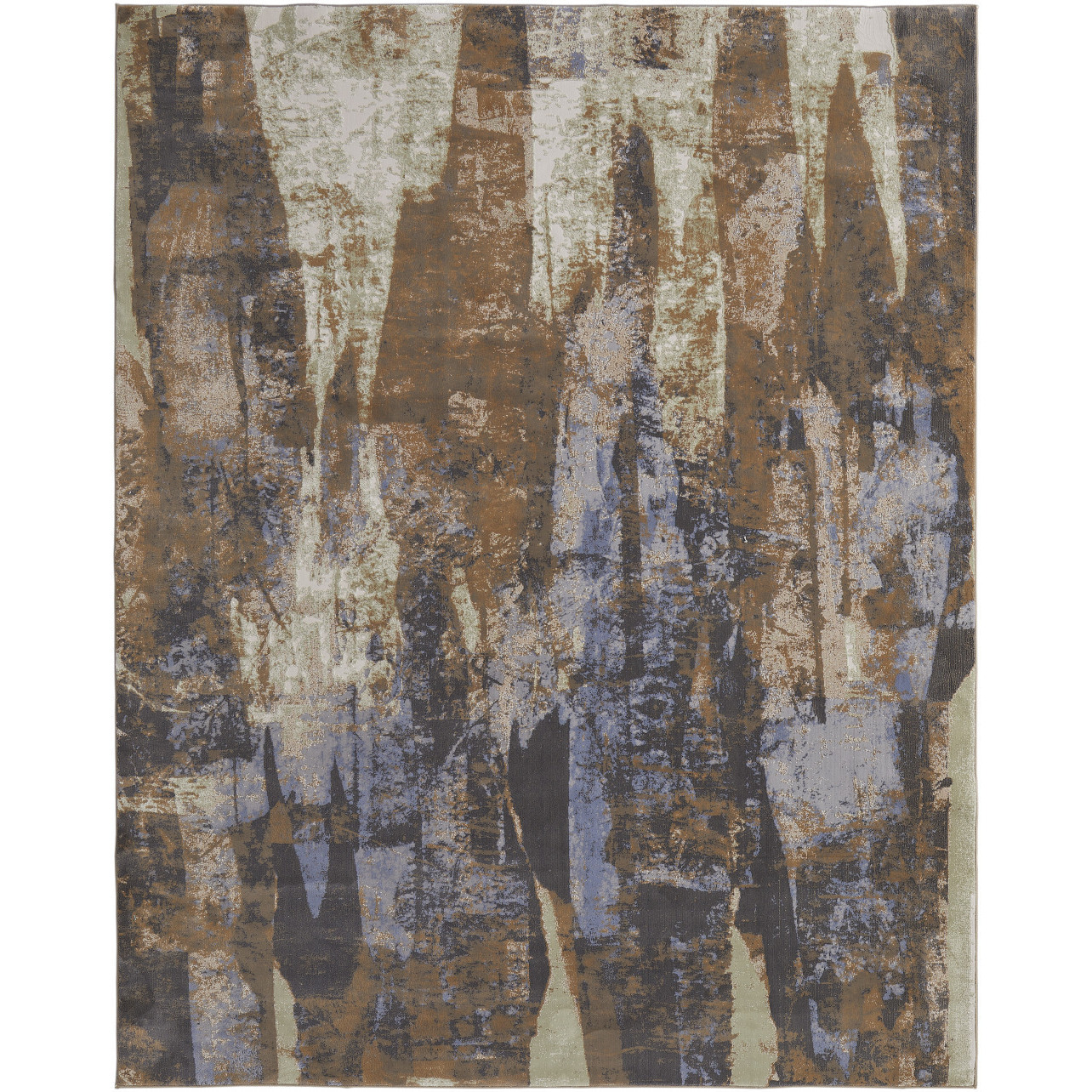 2 X 3 Brown Blue And Ivory Abstract Power Loom Distressed Area Rug