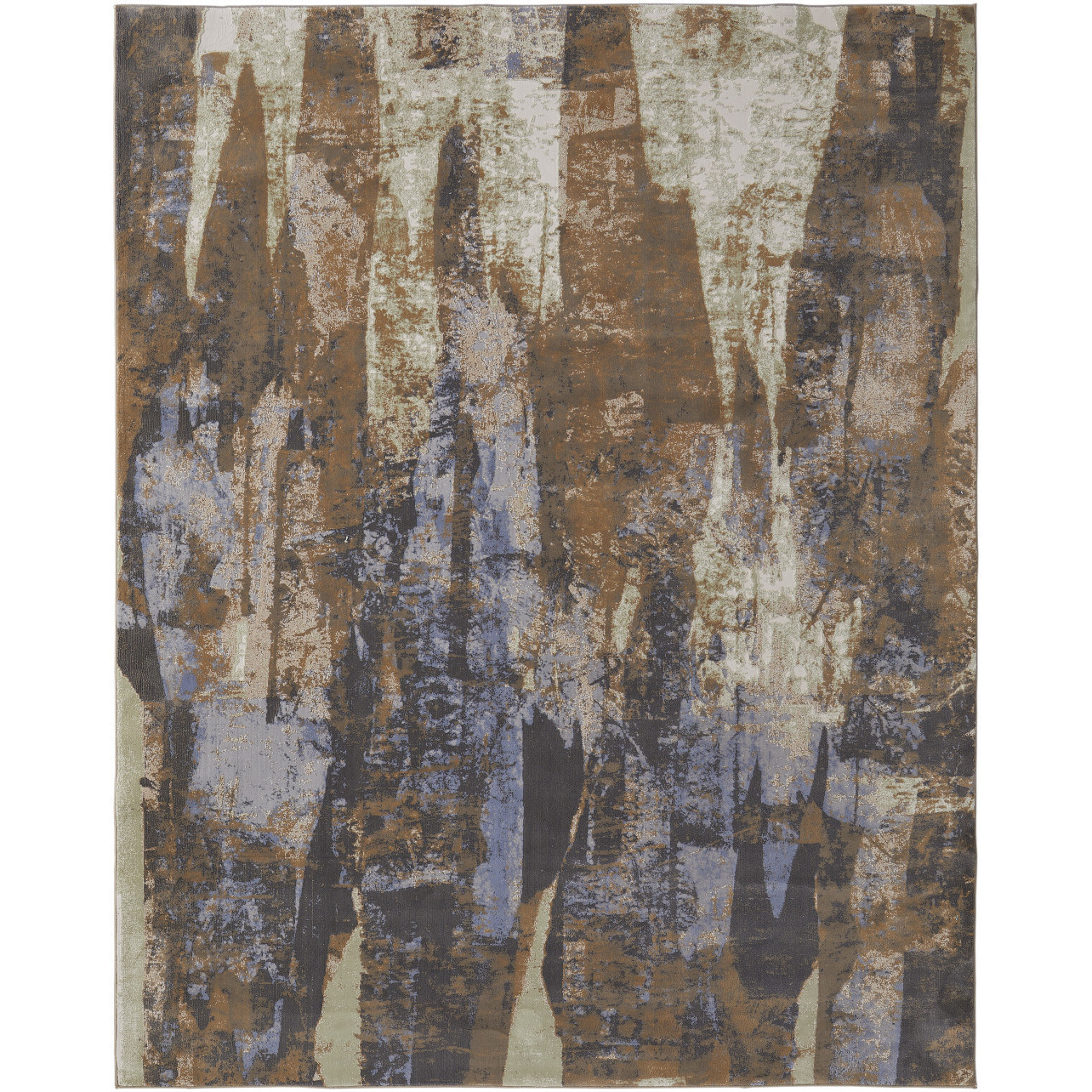 2 X 3 Brown Blue And Ivory Abstract Power Loom Distressed Area Rug