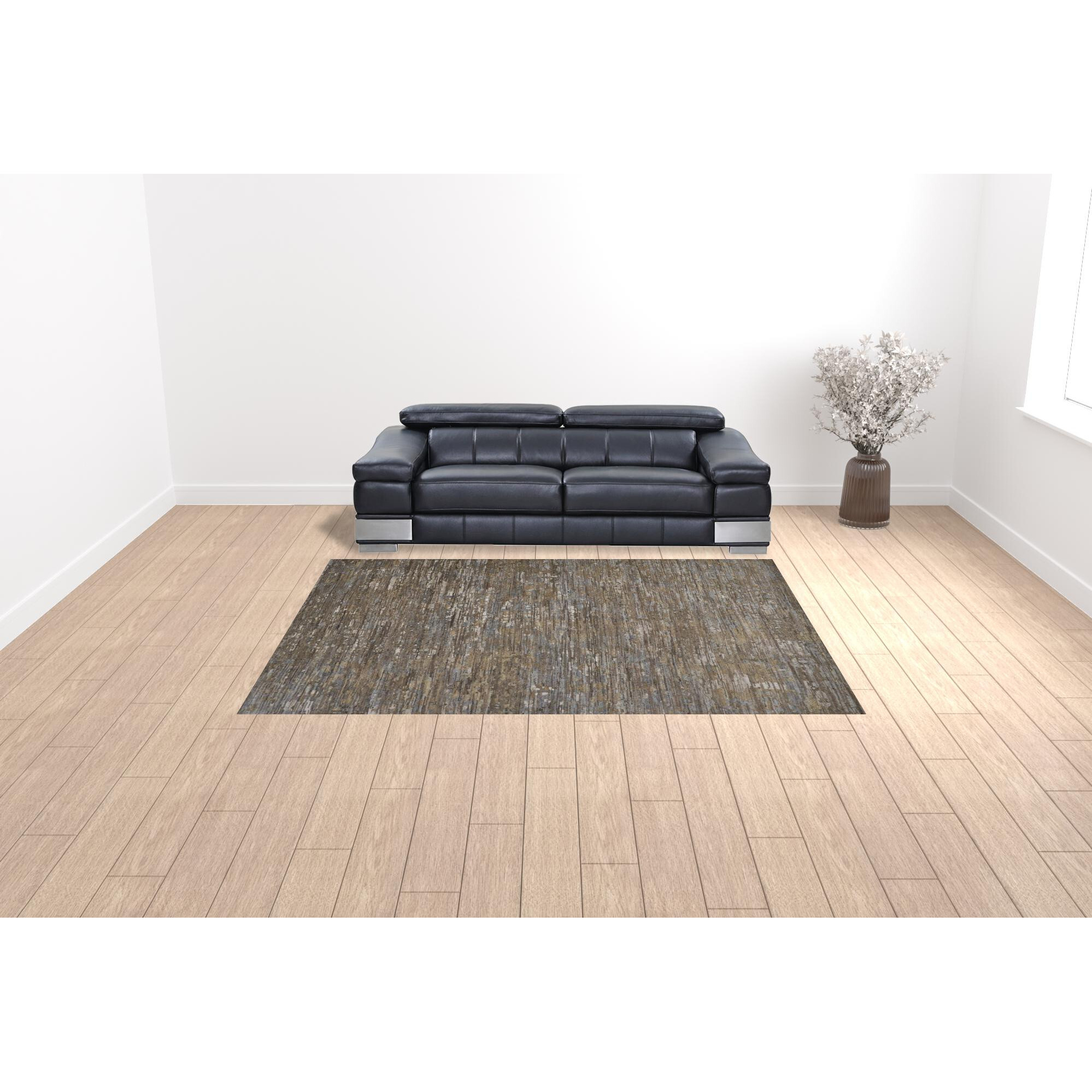 9 X 12 Brown And gray Wool Abstract Hand Knotted Area Rug