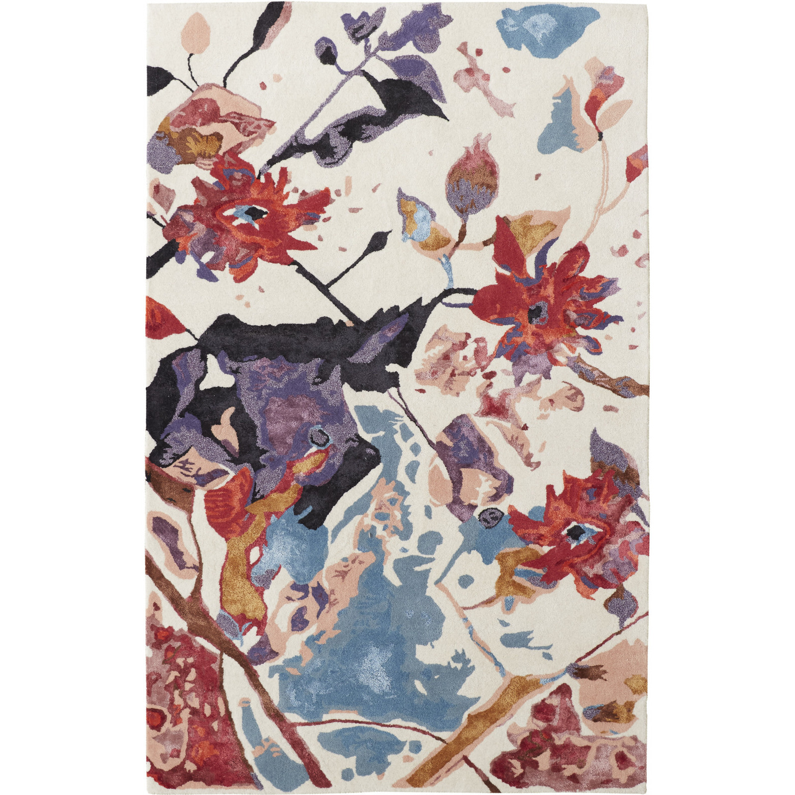 4 X 6 Red Blue And Purple Floral Tufted Handmade Area Rug