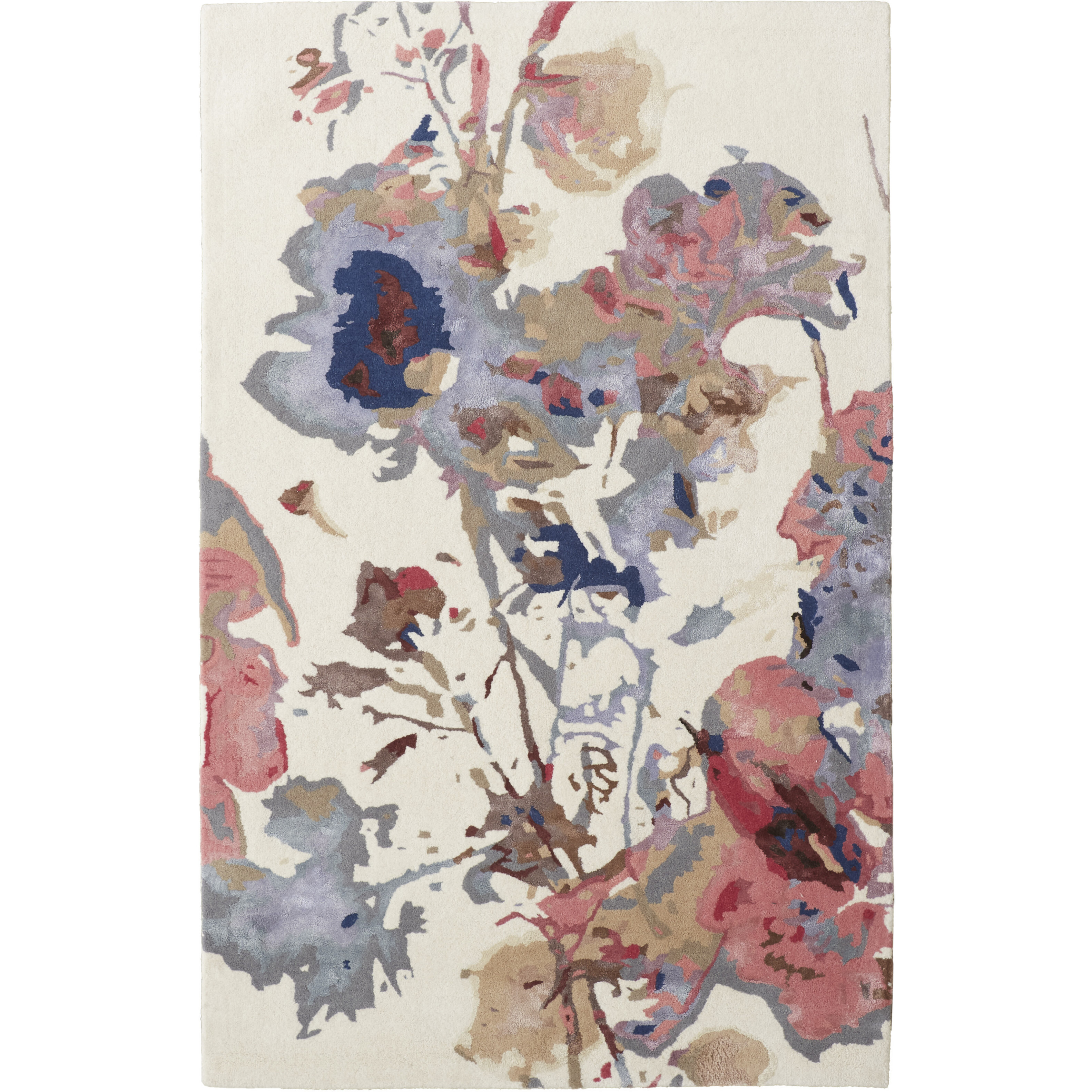 2 X 3 Blue Pink And gray Wool Floral Tufted Handmade Area Rug